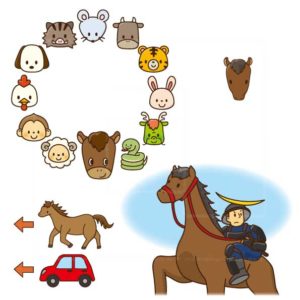 小学館刊行「小学一年生」2・3月号に掲載された、干支の馬を描いたカットイラスト